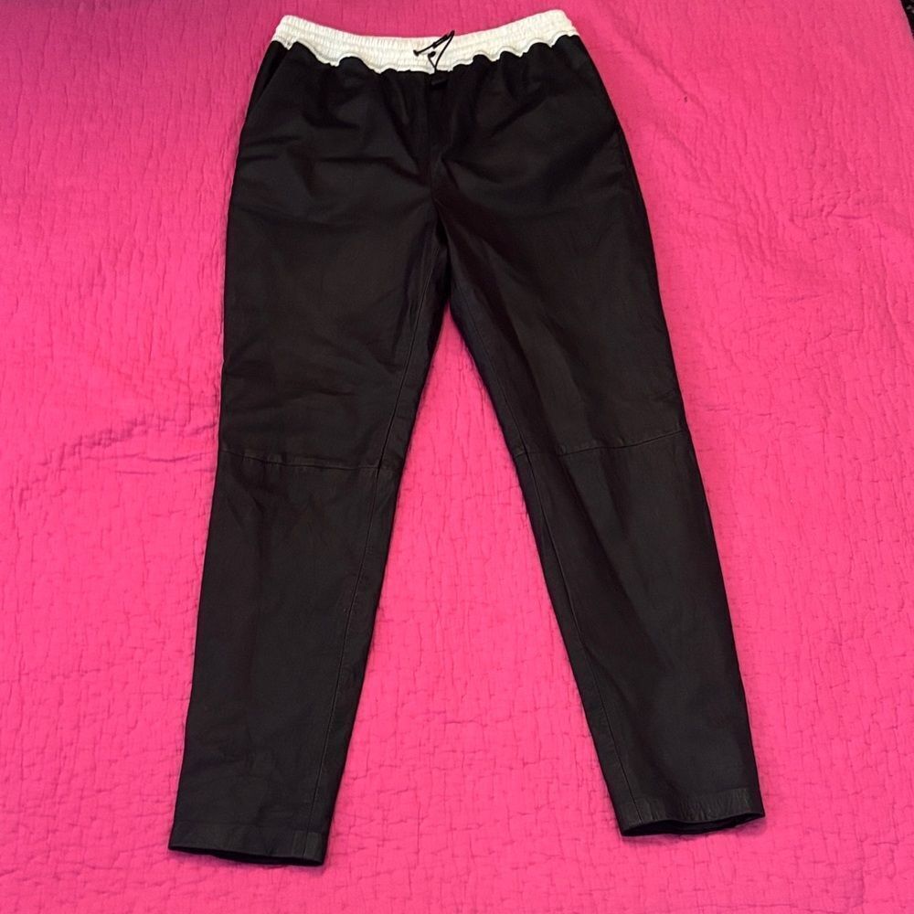 Alexander Wang Black lambskin Pants with White Elastic Waist, US4